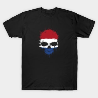 Chaotic Dutch Flag Splatter Skull T-Shirt